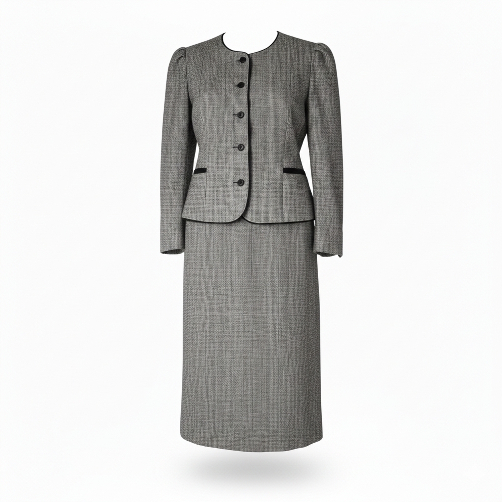 Vtg 70s Ferncroft Wool Houndstooth Skirt Suit Set Union Made USA Dark Academia L